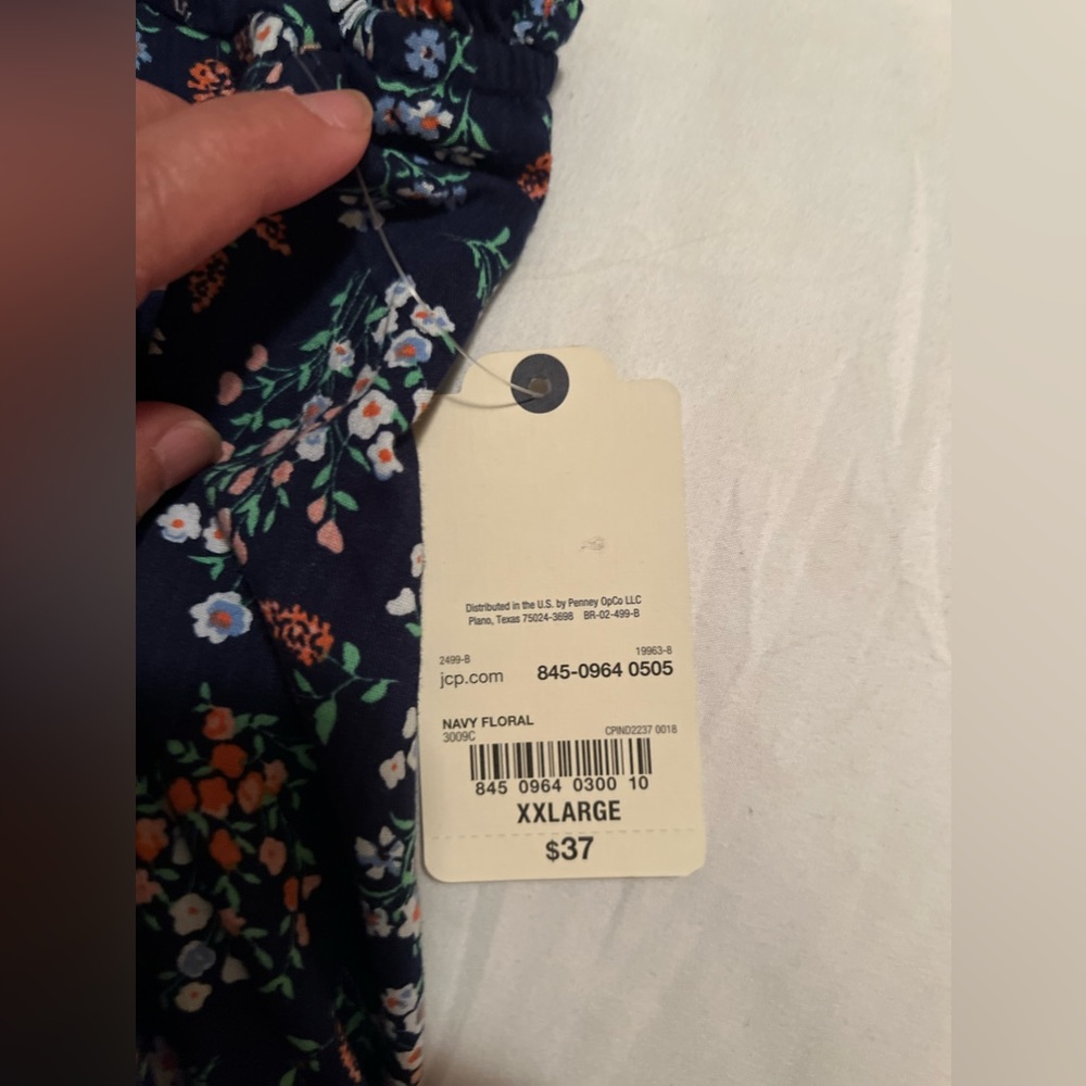 St. John’s Bay Floral Print Top Blouse with Elastic Sleeves and Neckline - Picture 7 of 8